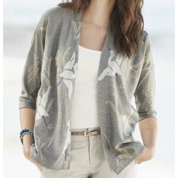 Peruvian Connection Cardigan Sweater Large Gray Snow Crane Pima Cotton Open - Picture 1 of 10